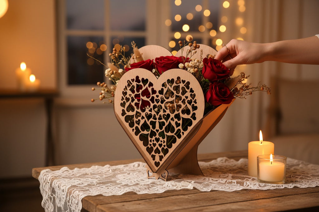 Decoratieve Houten Mand in Hartvorm, Lasergesneden, GEPERSONALISEERD met Naam of Tekst - Bloemenhouder, Organizer, Perfect Cadeau voor Elke Gelegenheid