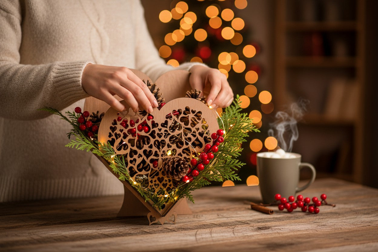 Decoratieve Houten Mand in Hartvorm, Lasergesneden, GEPERSONALISEERD met Naam of Tekst - Bloemenhouder, Organizer, Perfect Cadeau voor Elke Gelegenheid