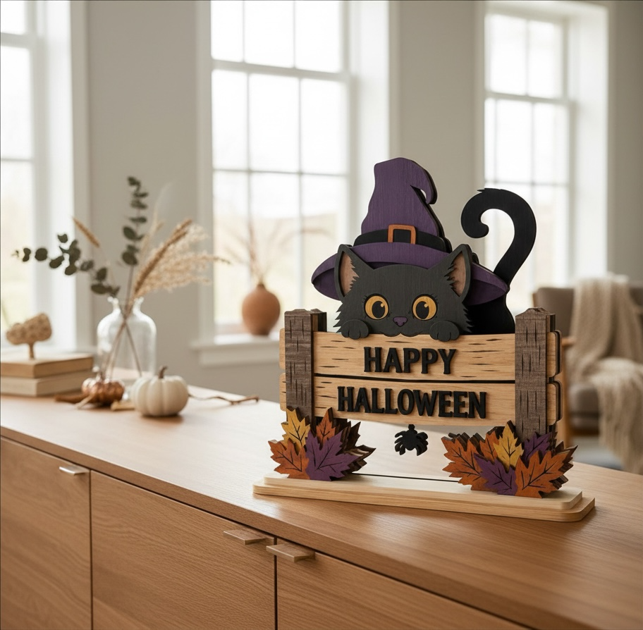Unieke Halloween sfeer met een stijlvolle houten decoratie