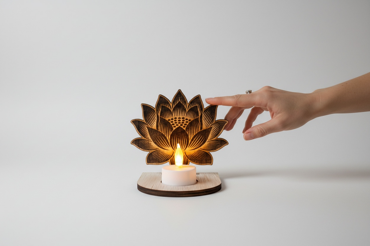 Waxinelichthouder Lotus met naam – incl. LED-kaars