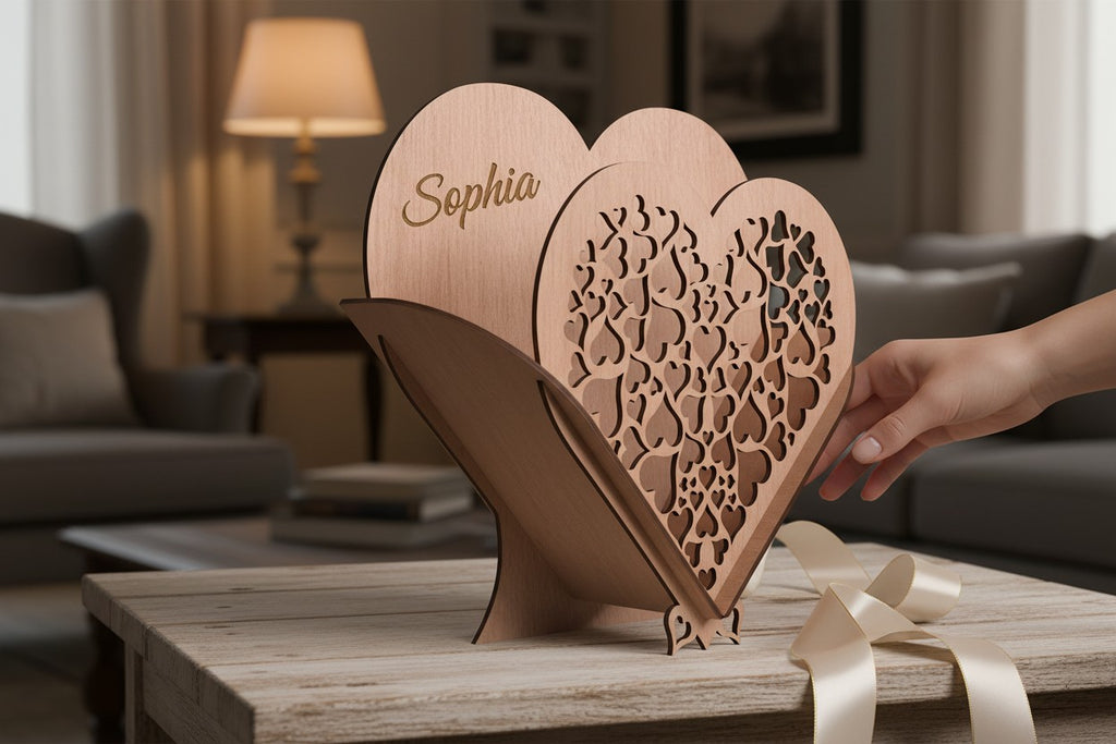 Decoratieve Houten Mand in Hartvorm, Lasergesneden, GEPERSONALISEERD met Naam of Tekst - Bloemenhouder, Organizer, Perfect Cadeau voor Elke Gelegenheid