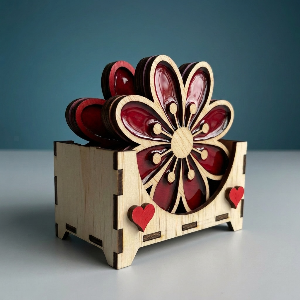 Set van 6 houten onderzetters met gratis naamgravure als cadeau