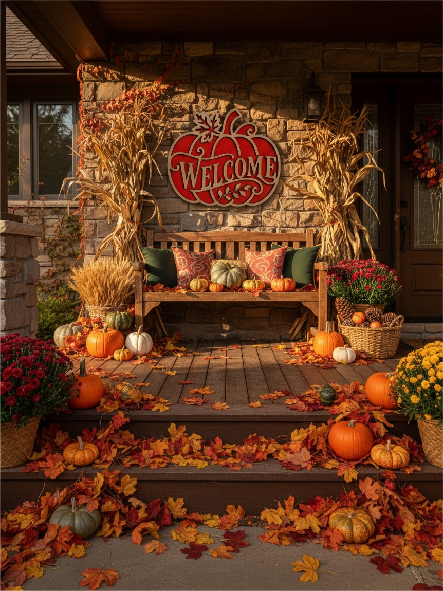 Houten Welkom Pompoen Decoratie | Herfst Wanddecoratie
