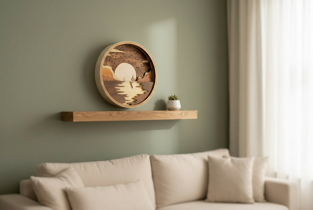 Houten sfeerlamp Ø 28 cm – gelaagde wandkunst met LED