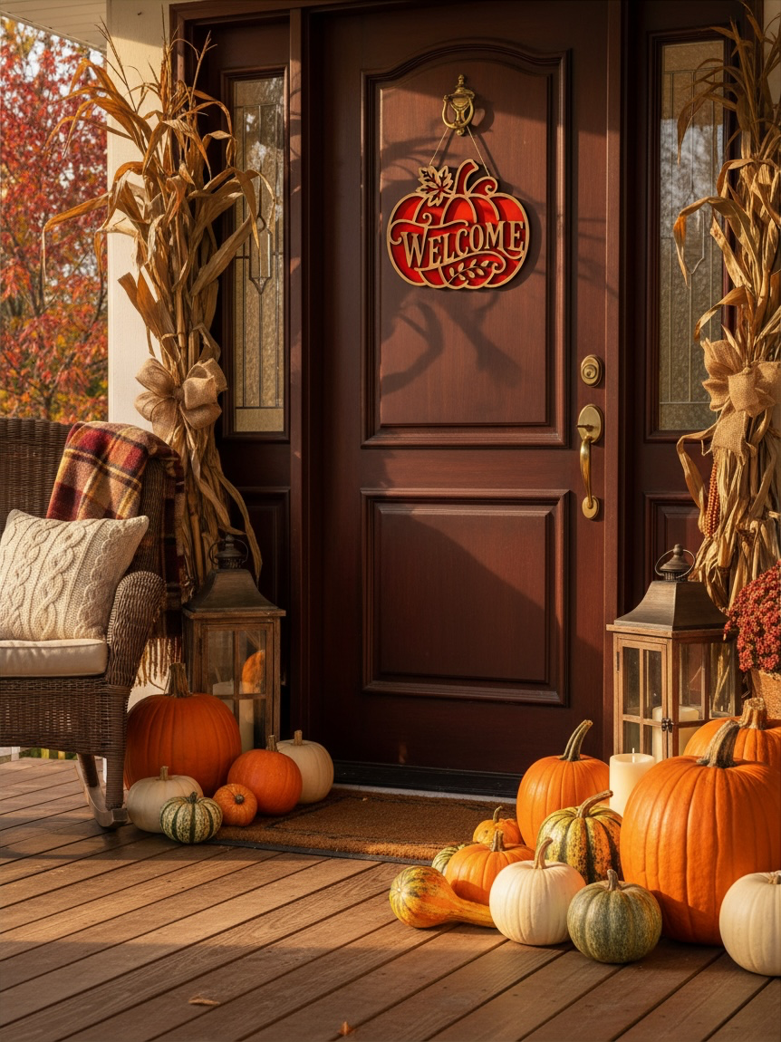 Houten Welkom Pompoen Decoratie | Herfst Wanddecoratie