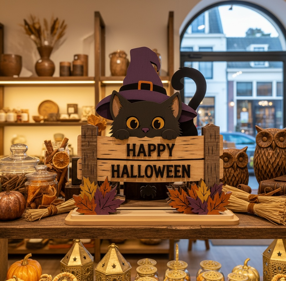 Unieke Halloween sfeer met een stijlvolle houten decoratie