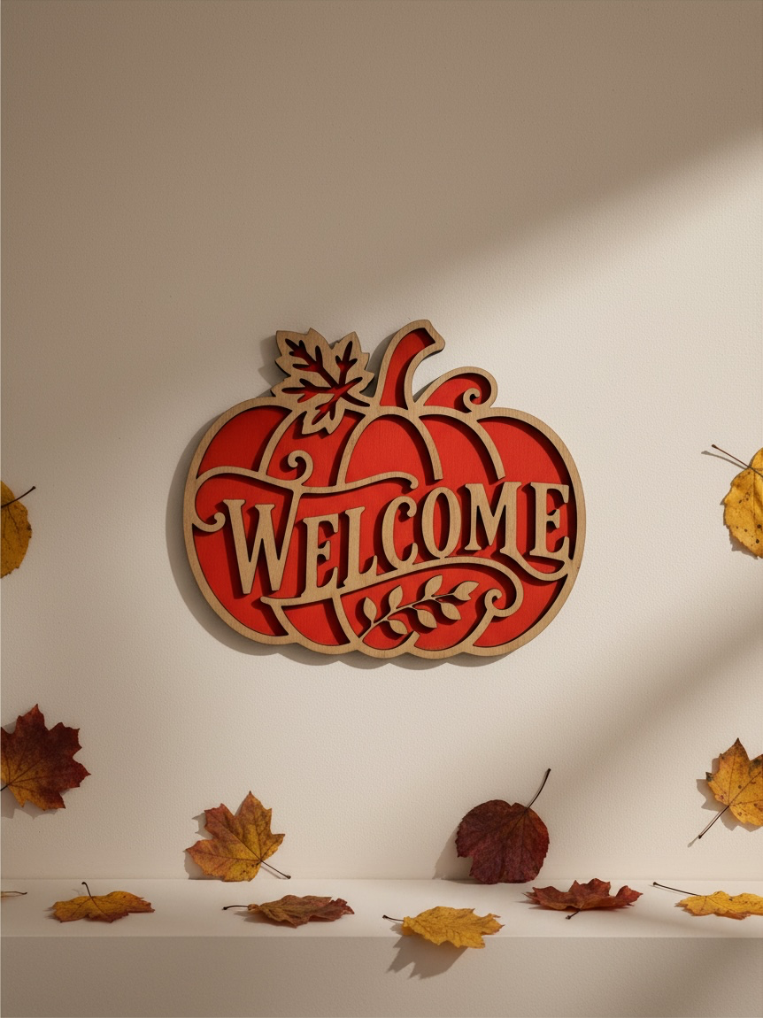 Houten Welkom Pompoen Decoratie | Herfst Wanddecoratie