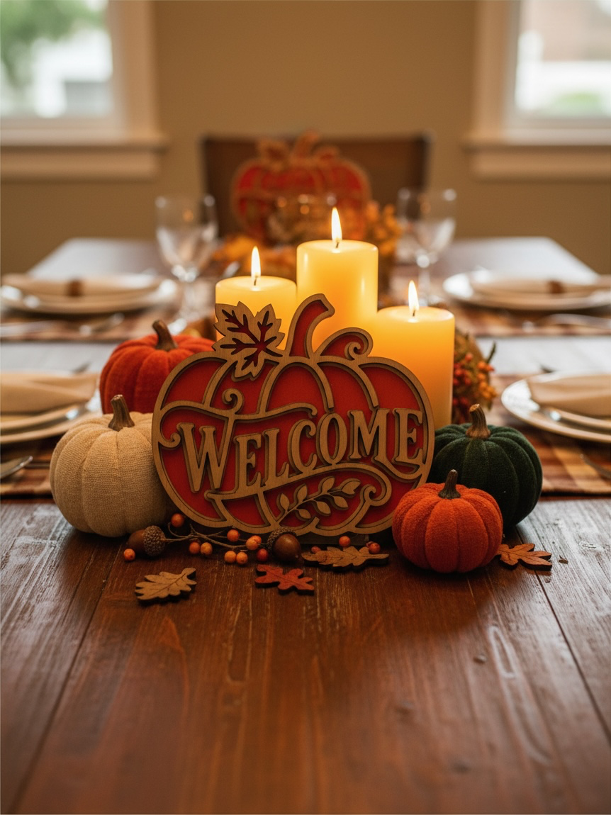 Houten Welkom Pompoen Decoratie | Herfst Wanddecoratie