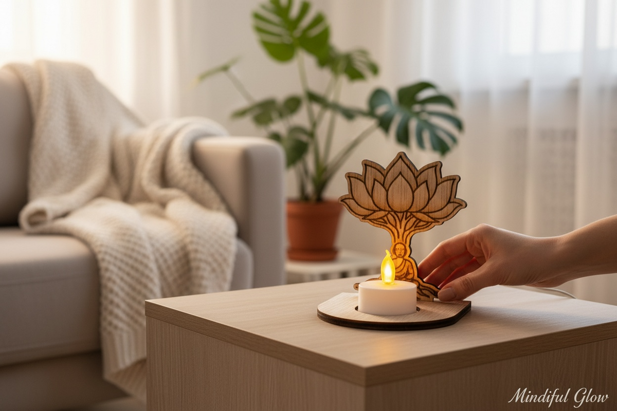 Waxinelichthouder Lotus met naam – incl. LED-kaars