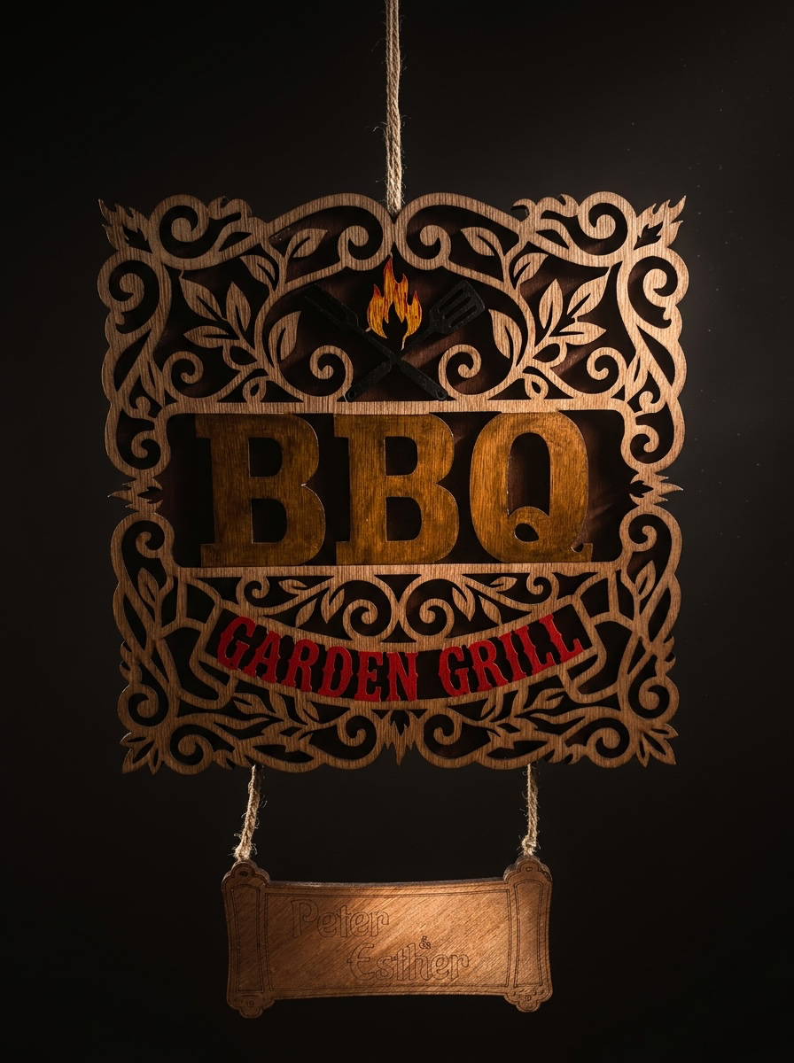 BBQ-wandbord van hout met eigen naam – handgemaakt