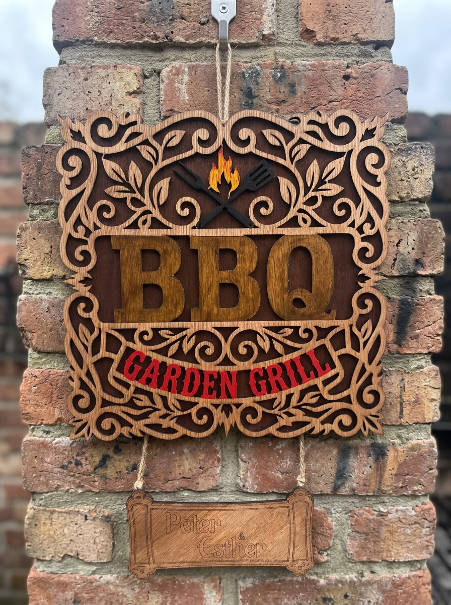 BBQ-wandbord van hout met eigen naam – handgemaakt