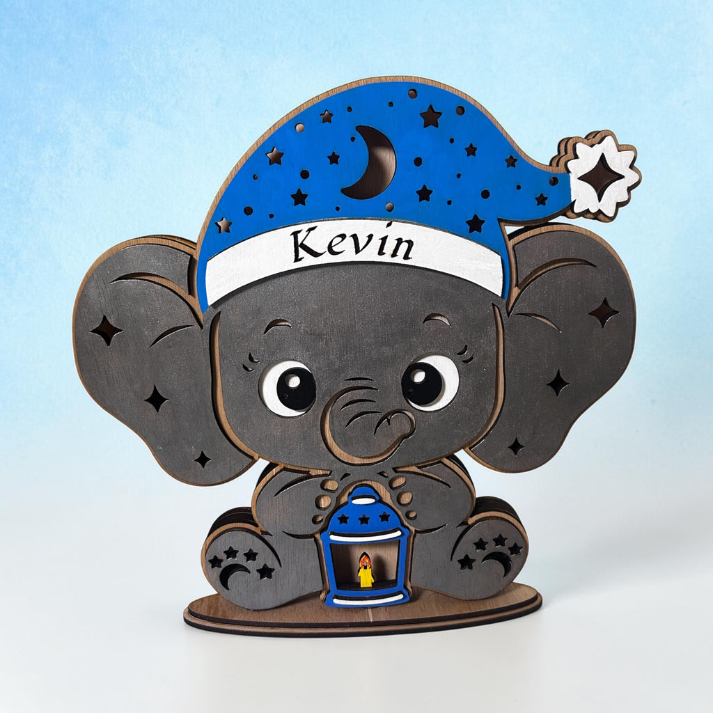 Nachtlampje olifant met naam – warm LED, incl. batterijen