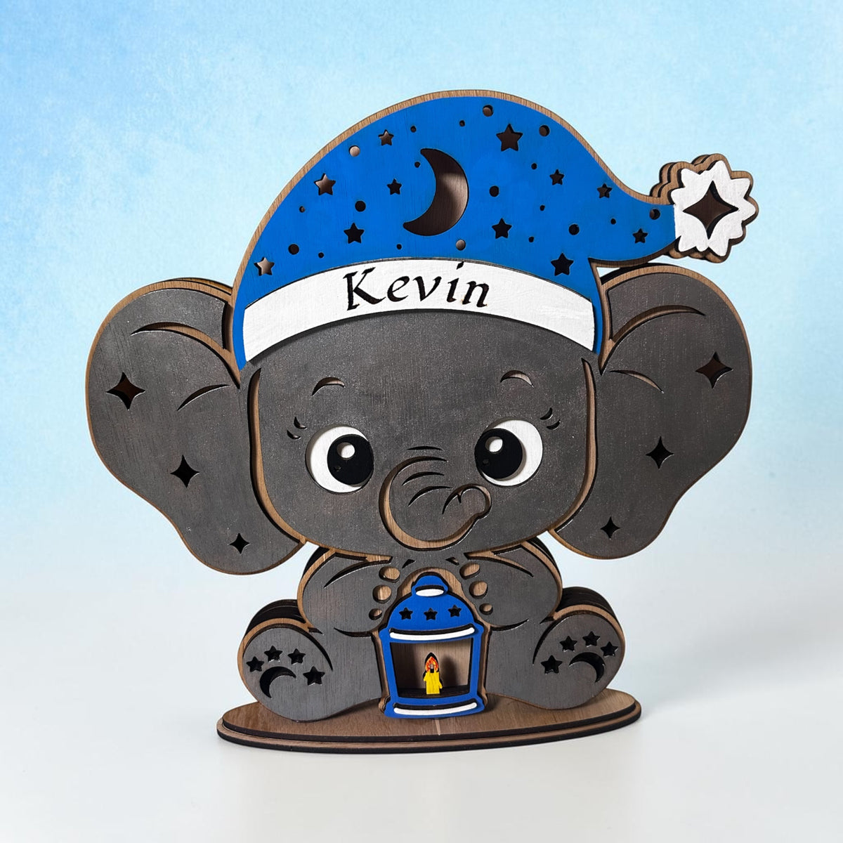 Nachtlampje olifant met naam – warm LED, incl. batterijen