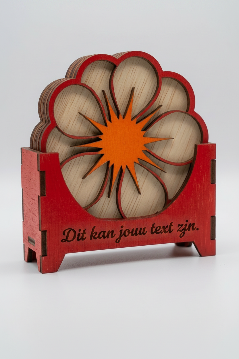 Gepersonaliseerde Bloem Dahlia Onderzetters Set - 6 Stuks + Houten Houder
