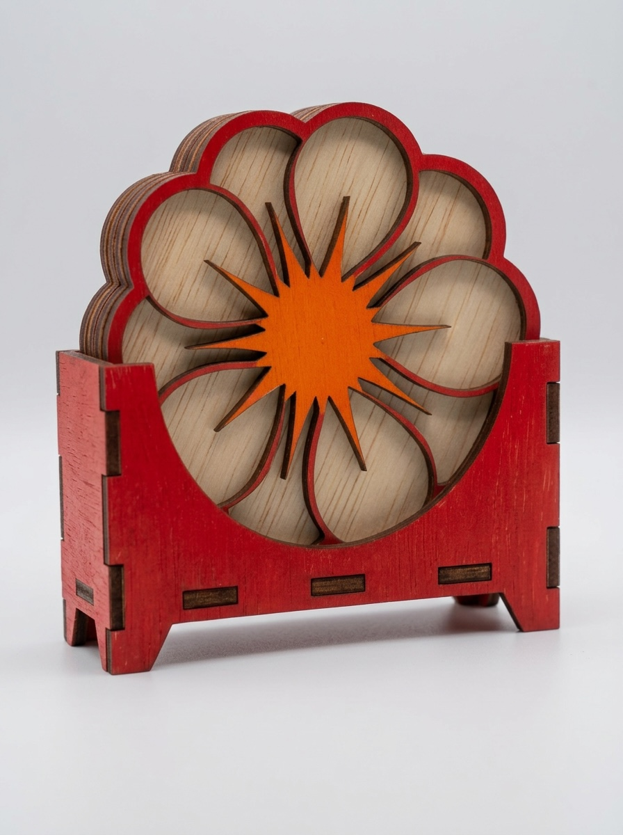 Gepersonaliseerde Bloem Dahlia Onderzetters Set - 6 Stuks + Houten Houder