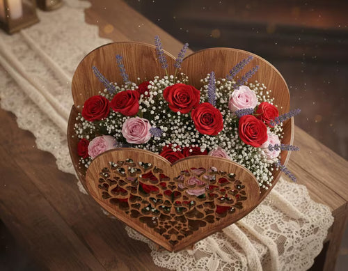 Decoratieve Houten Mand in Hartvorm, Lasergesneden, GEPERSONALISEERD met Naam of Tekst - Bloemenhouder, Organizer, Perfect Cadeau voor Elke Gelegenheid