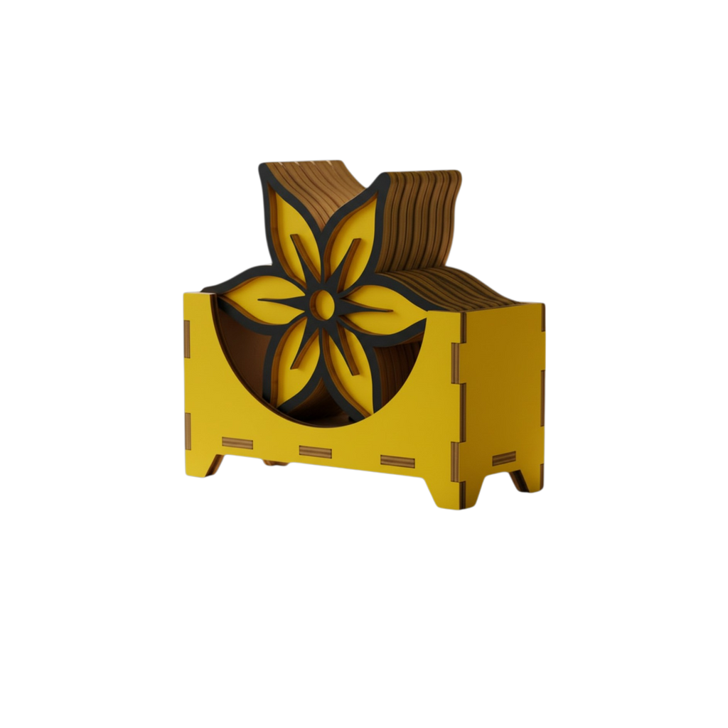 Gepersonaliseerde ZonnenBloem Onderzetters Set - 6 Stuks + Houten Houder