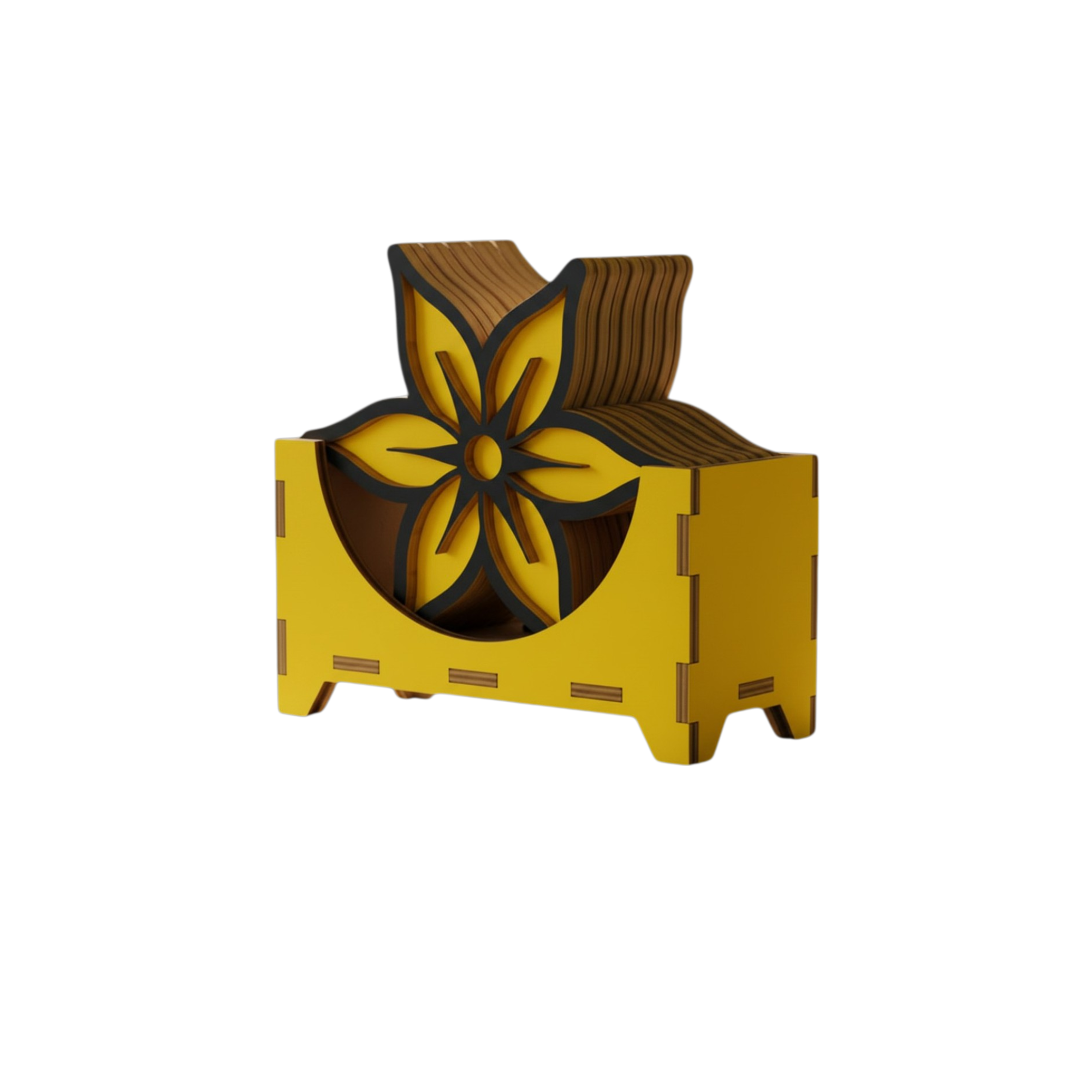 Gepersonaliseerde ZonnenBloem Onderzetters Set - 6 Stuks + Houten Houder